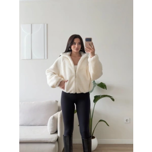Premium Teddy Oversize Bomber - BEYAZ