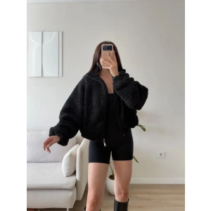 Premium Teddy Oversize Bomber - SİYAH