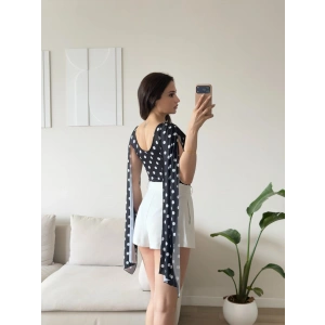 Puantiyeli Drapeli Pelerin Bodysuit - SİYAH