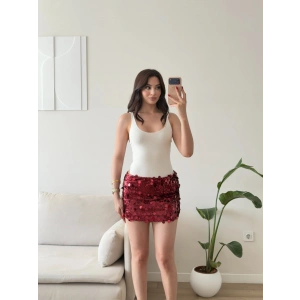 Pul Payetli Mini Etek - BORDO