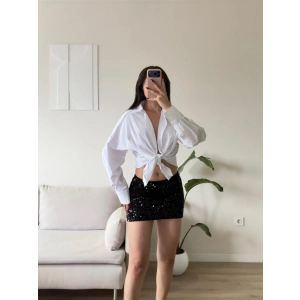 Pul Payetli Mini Etek - SİYAH