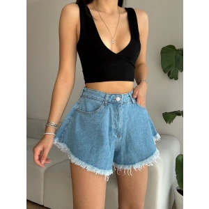 Püsküllü Çan şort - MAVİ