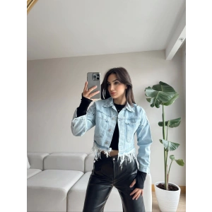 Püsküllü Cep Detay Kot Ceket