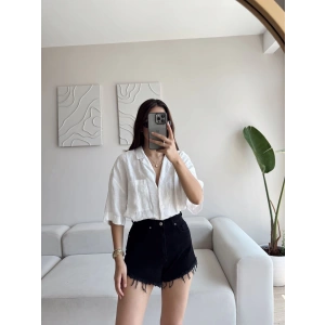 Püsküllü Kot Şort - SİYAH