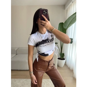 Rockmore Batik Detay Bel Bağlamalı Crop-BEYAZ