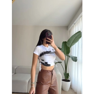 Rockmore Batik Detay Bel Bağlamalı Crop-BEYAZ