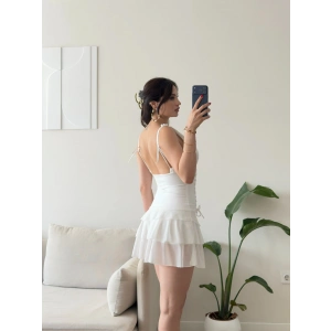 Rosalie Korse Detaylı Katlı Mini Elbise - BEYAZ