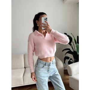 Sakallı Polo Yaka Crop - PEMBE