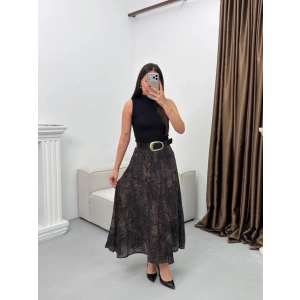 Şal Desen Astarlı Şifon Etek - FÜME