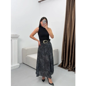 Şal Desen Astarlı Şifon Etek - LACİVERT