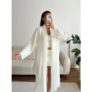 Şal Yaka Uzun Triko Hırka - EKRU