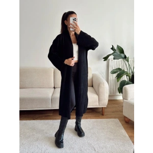 Şal Yaka Uzun Triko Hırka - SİYAH