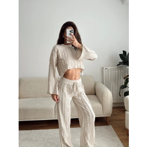 Salaş Crop & Pantolon Takım - BEJ