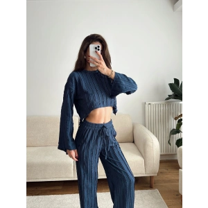 Salaş Crop & Pantolon Takım - LACİVERT