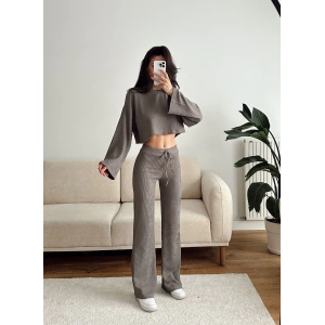 Salaş Crop & Pantolon Takım - VİZON