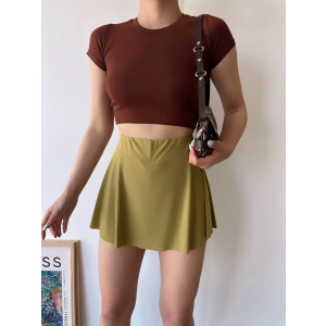 Sandy Kumaş Crop T-shirt-KAHVE