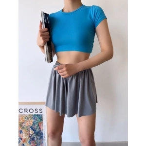 Sandy Kumaş Crop T-shirt-MAVİ