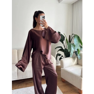 Saten Oversize İkili Takım - KAHVE