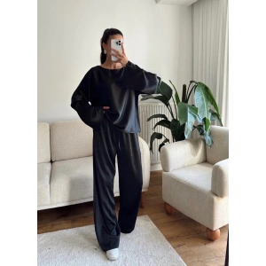 Saten Oversize İkili Takım - SİYAH