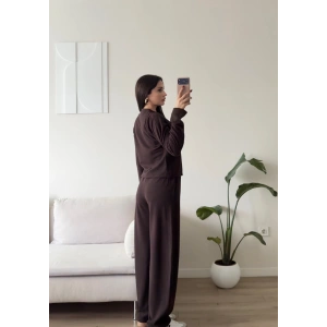 Selanik Düğmeli İkili Takım - KAHVE
