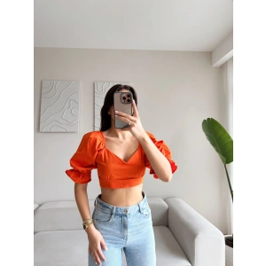 Sırt Bağcıklı Karpuz Kol Crop - TURUNCU