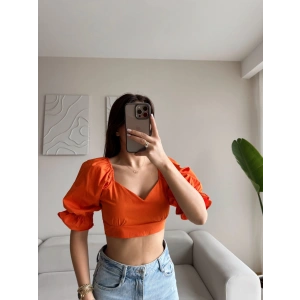 Sırt Bağcıklı Karpuz Kol Crop - TURUNCU