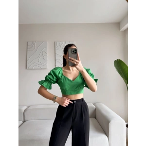 Sırt Bağcıklı Karpuz Kol Crop - YEŞİL