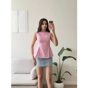Sırt Bağlamalı Peplum Bluz - PEMBE