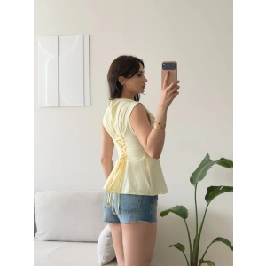 Sırt Bağlamalı Peplum Bluz - SARI