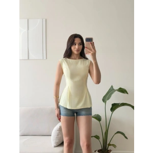 Sırt Bağlamalı Peplum Bluz - SARI