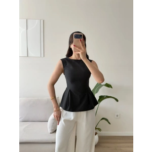 Sırt Bağlamalı Peplum Bluz - SİYAH