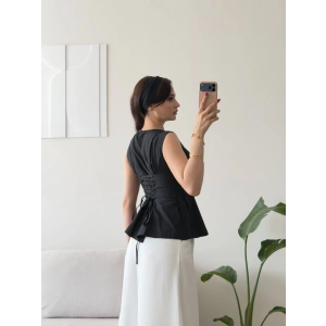 Sırt Bağlamalı Peplum Bluz - SİYAH