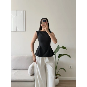 Sırt Bağlamalı Peplum Bluz - SİYAH