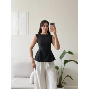 Sırt Bağlamalı Peplum Bluz - SİYAH