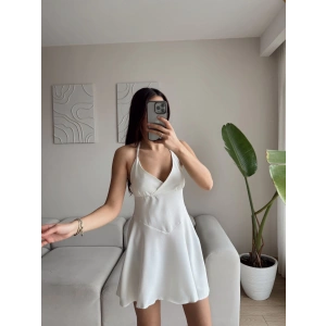 Sırt Bağlamalı Prenses Elbise - BEYAZ