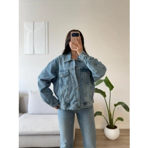Sırt Baskı Boyfriend Denim Ceket