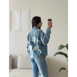 Sırt Baskı Boyfriend Denim Ceket