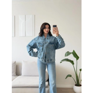 Sırt Baskı Boyfriend Denim Ceket