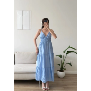 Sırt Çapraz Askılı Elbise - BEBE MAVİSİ