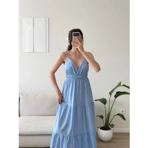 Sırt Çapraz Askılı Elbise - BEBE MAVİSİ