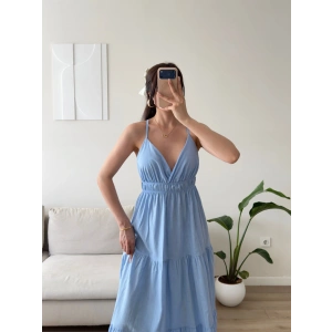 Sırt Çapraz Askılı Elbise - BEBE MAVİSİ