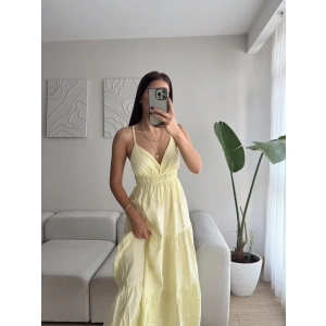Sırt Çapraz Askılı Elbise - SARI