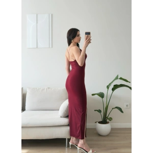 Sırt Çapraz Degaje Askılı Elbise - BORDO