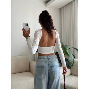 Sırt Dekolte Crop - BEYAZ