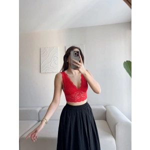 Sırt Dekolte Dantelli Bralet - KIRMIZI