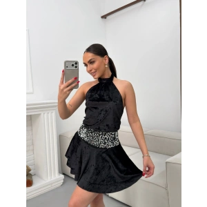 Sırt Dekolte Halter Elbise - SİYAH