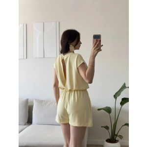 Sırt Dekolte Şortlu Tulum - SARI