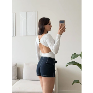 Sırt Dekolte Tokalı Bodysuit - BEYAZ