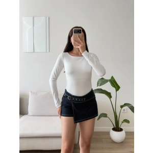 Sırt Dekolte Tokalı Bodysuit - BEYAZ