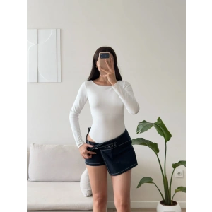 Sırt Dekolte Tokalı Bodysuit - BEYAZ